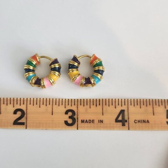 Minimalist Gold Jewelry Bundle & Save- Colorful Small Hoop Earrings. New - Picture 7 of 8